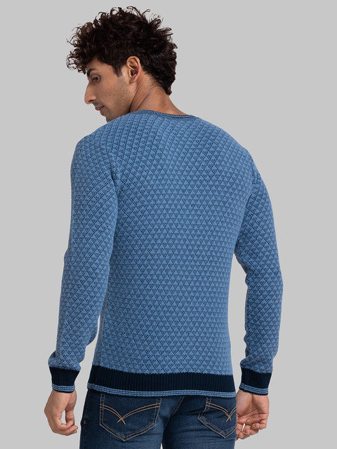 Parx Men Blue Jacquard Acrylic Sweater