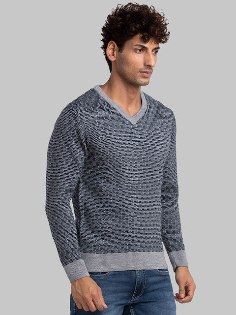 Parx Men Blue Jacquard Acrylic Sweater