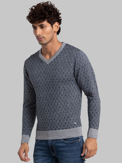 Parx Men Blue Jacquard Acrylic Sweater