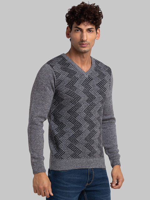 Parx Men Black Jacquard Acrylic Sweater
