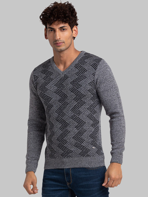 Parx Men Black Jacquard Acrylic Sweater
