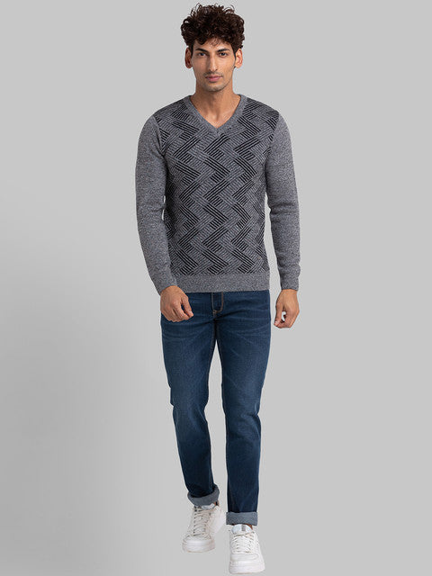 Parx Men Black Jacquard Acrylic Sweater