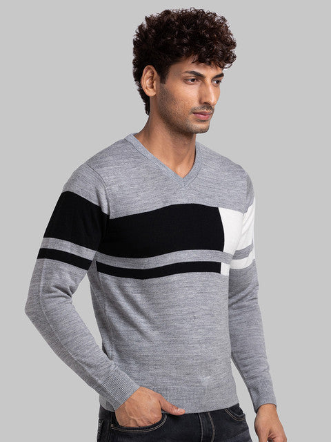 Parx Men Grey Intarsia Acrylic Sweater