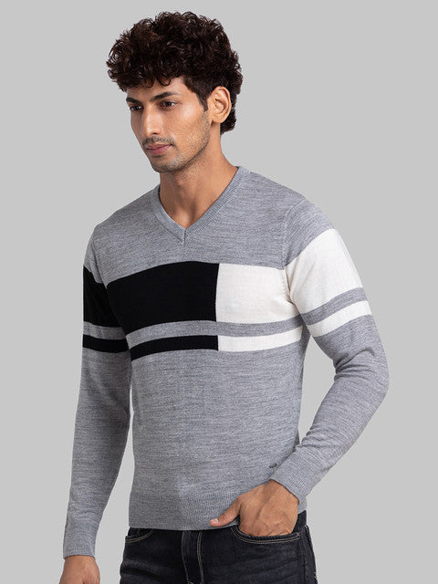 Parx Men Grey Intarsia Acrylic Sweater
