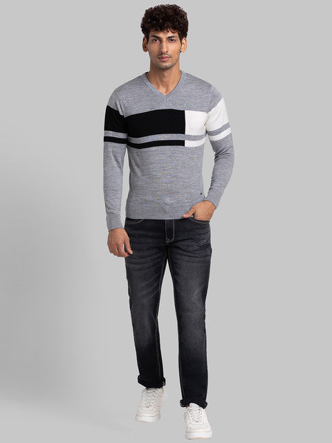 Parx Men Grey Intarsia Acrylic Sweater