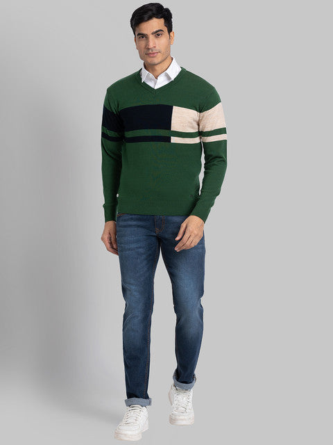 Parx Men Green Intarsia Acrylic Sweater