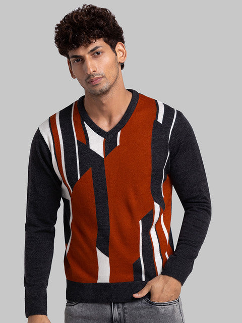 Parx Men Grey Intarsia Acrylic Sweater