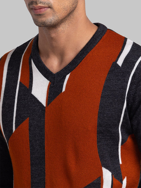 Parx Men Grey Intarsia Acrylic Sweater