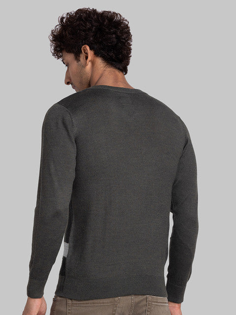 Parx Men Green Intarsia Acrylic Sweater