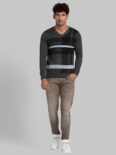 Parx Men Green Intarsia Acrylic Sweater