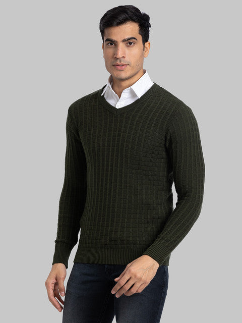 Parx Men Green Structure Acrylic Sweater