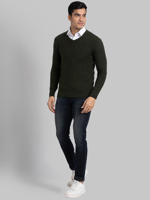 Parx Men Green Structure Acrylic Sweater