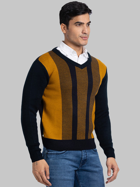 Parx Men Blue Intarsia Acrylic Sweater