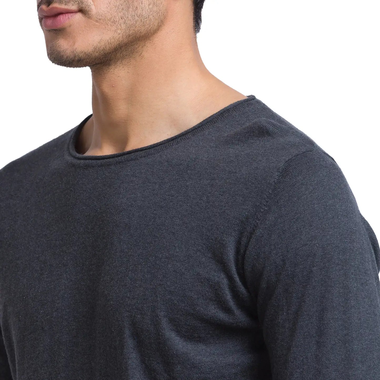 Men Grey Solid Cotton Full Sleeve Sweaters