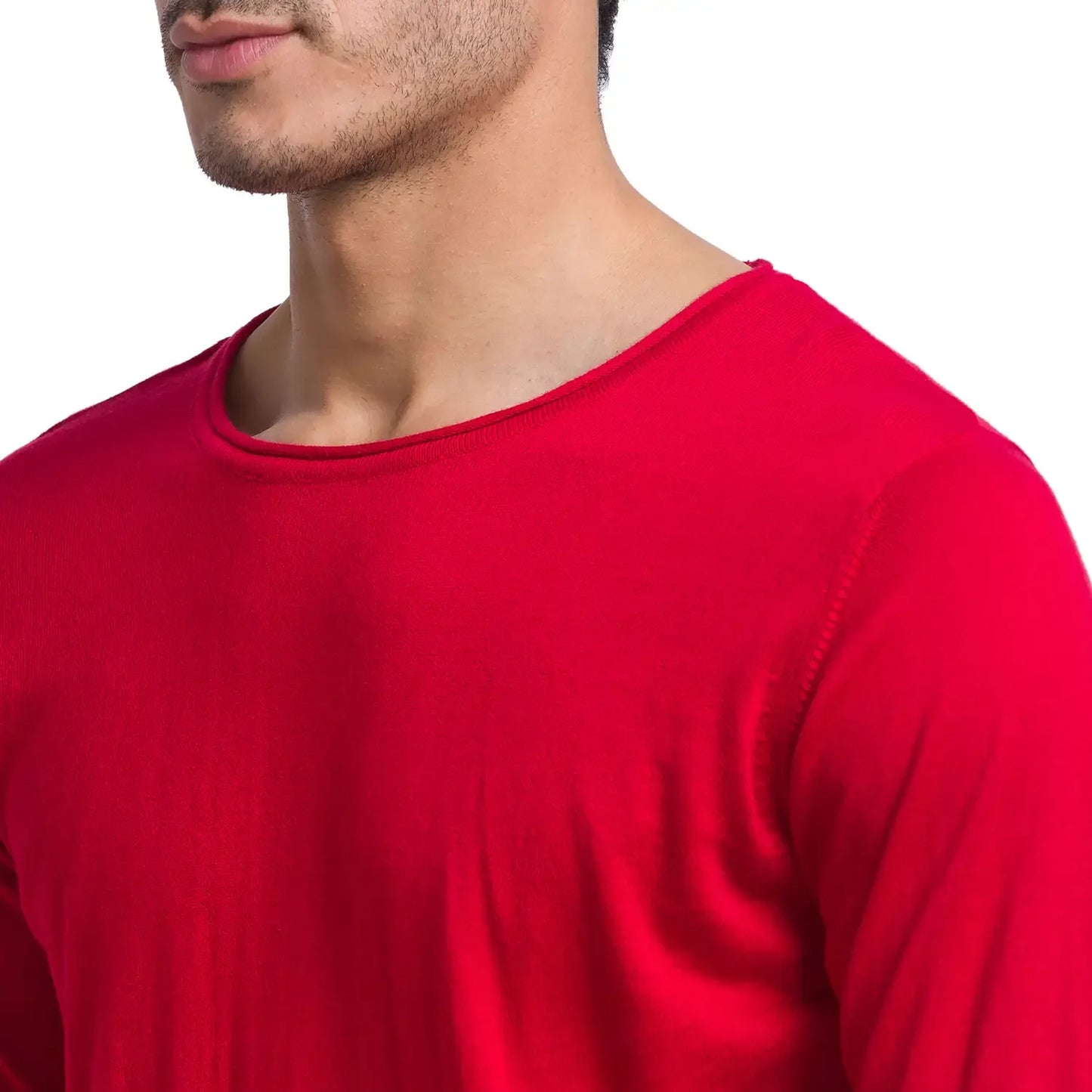 Men Red Solid Cotton Full Sleeve Sweaters