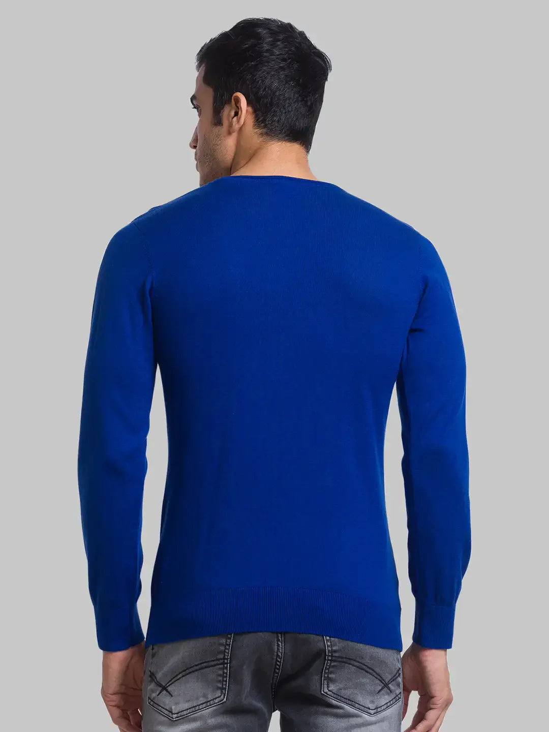 Men Blue Structure Cotton Full Sleeve Sweaters