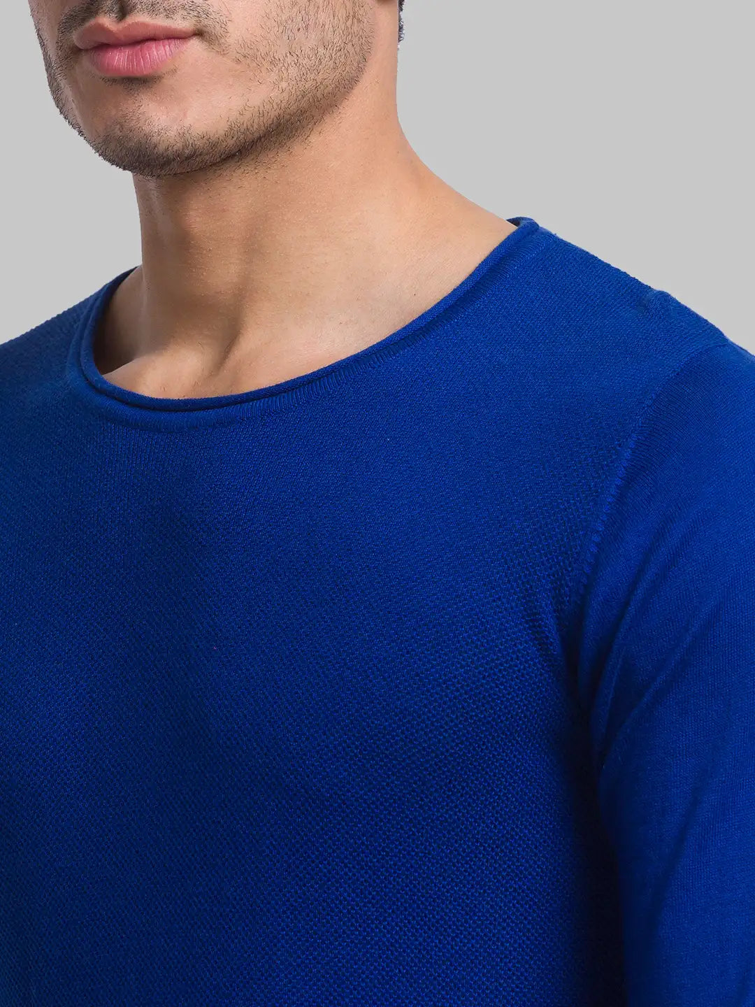 Men Blue Structure Cotton Full Sleeve Sweaters