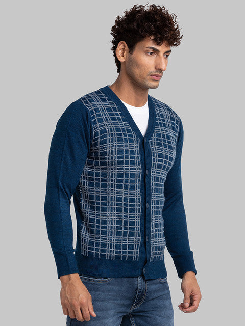 Parx Men Blue Jacquard Acrylic Sweater