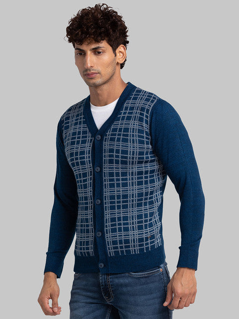 Parx Men Blue Jacquard Acrylic Sweater