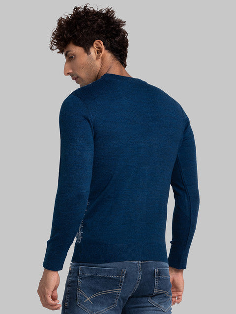 Parx Men Blue Jacquard Acrylic Sweater