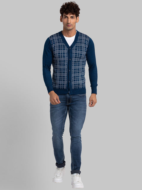 Parx Men Blue Jacquard Acrylic Sweater