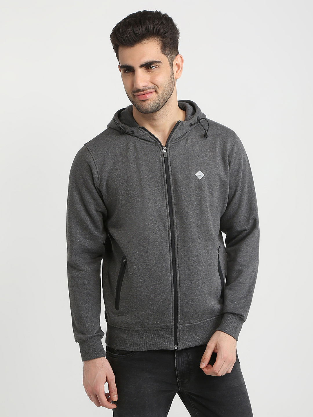 Parx Men Grey Solid Regular Fit Cotton Blend Full Sleeve High Neck Collar Sweatshirt