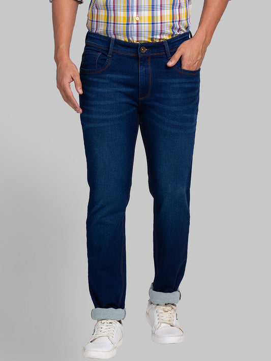 Park Avenue Men Blue Dobby Ath Mod Fit Cotton Blend Jeans