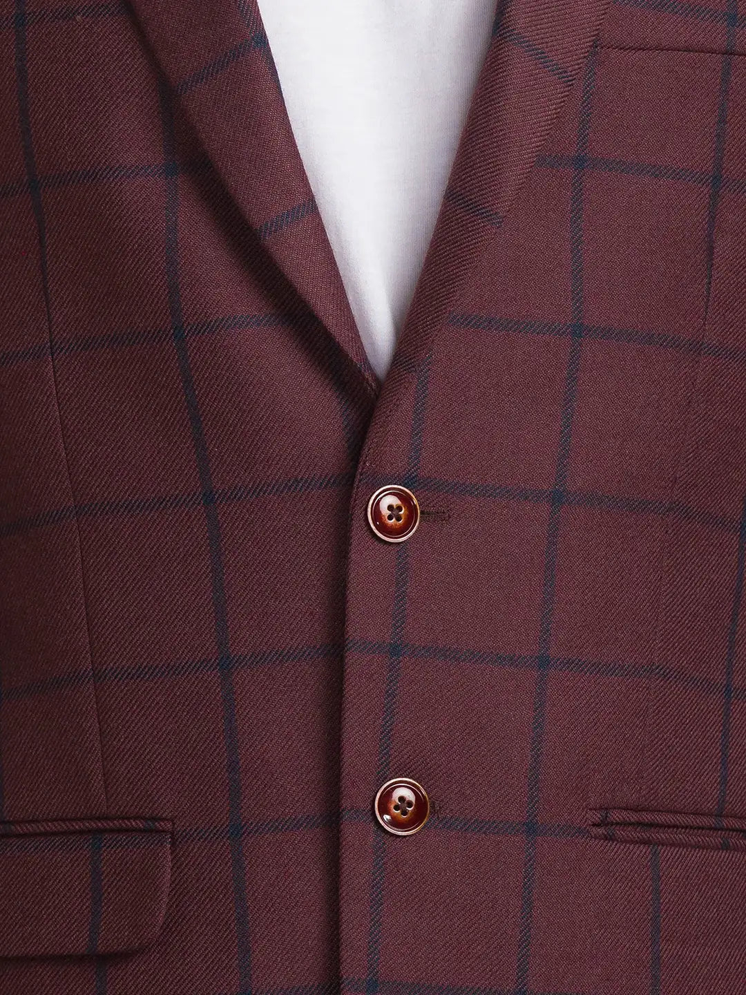 Men Maroon Regular Fit Checks Polyester Blend Jackets