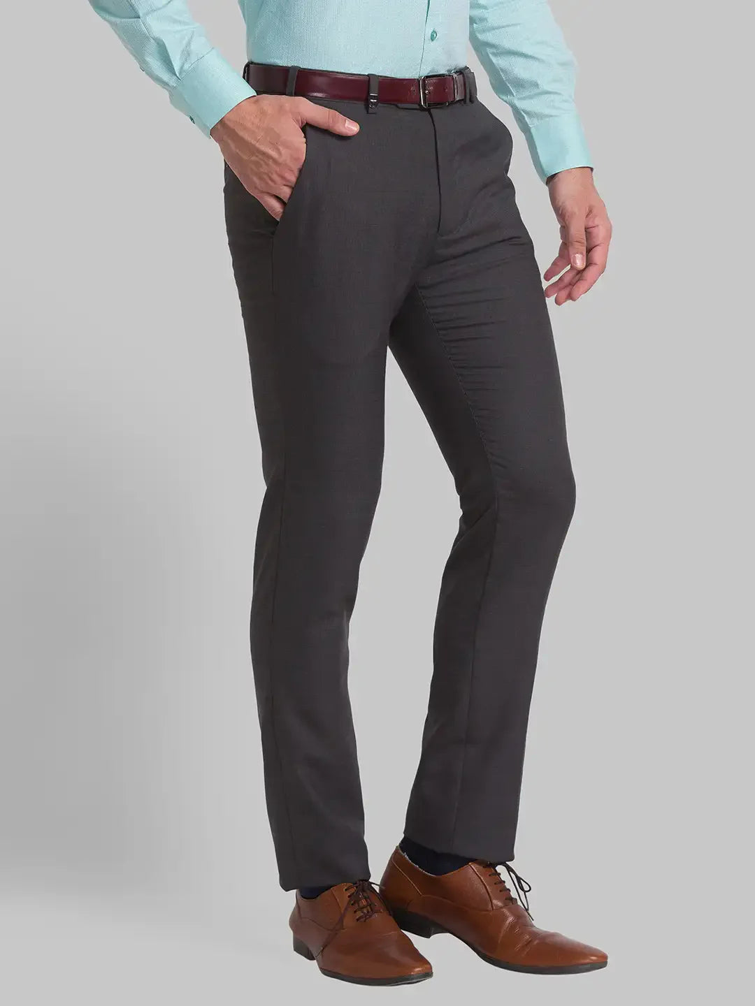 Men Grey Super Slim Fit Structure Polyester Blend Trouser