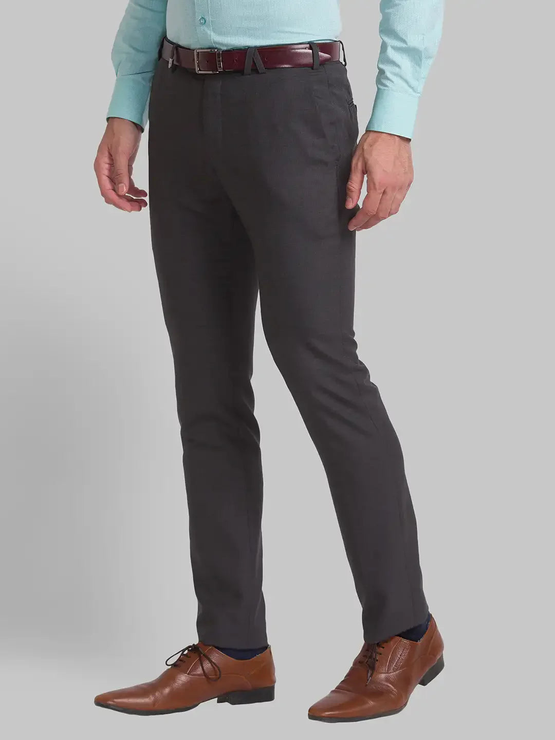 Men Grey Super Slim Fit Structure Polyester Blend Trouser