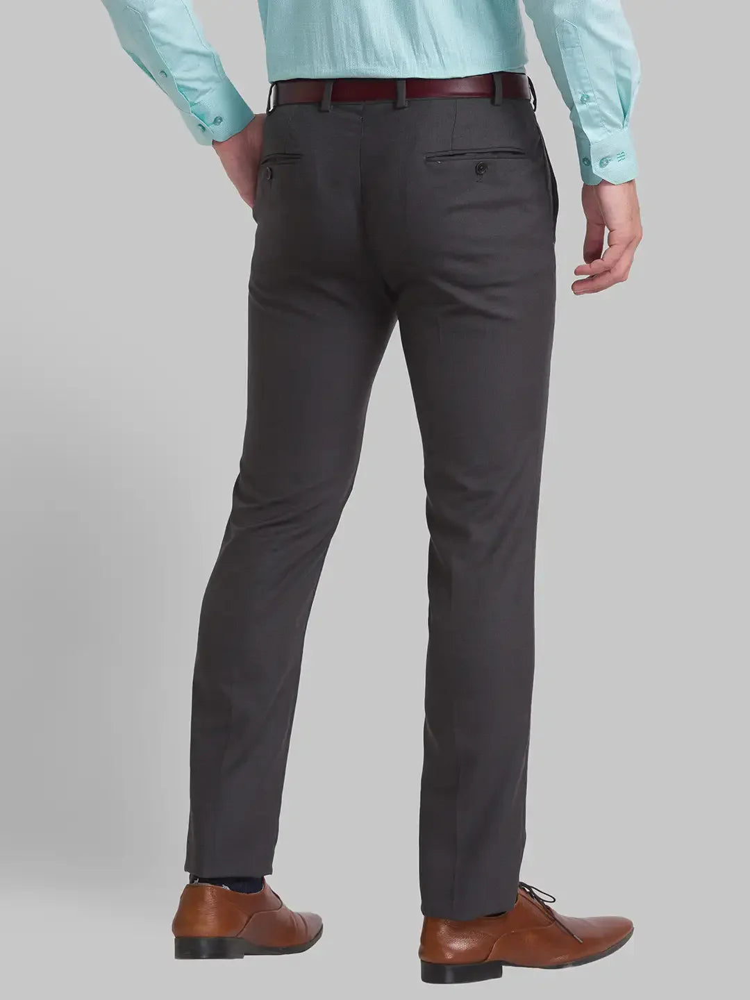 Men Grey Super Slim Fit Structure Polyester Blend Trouser
