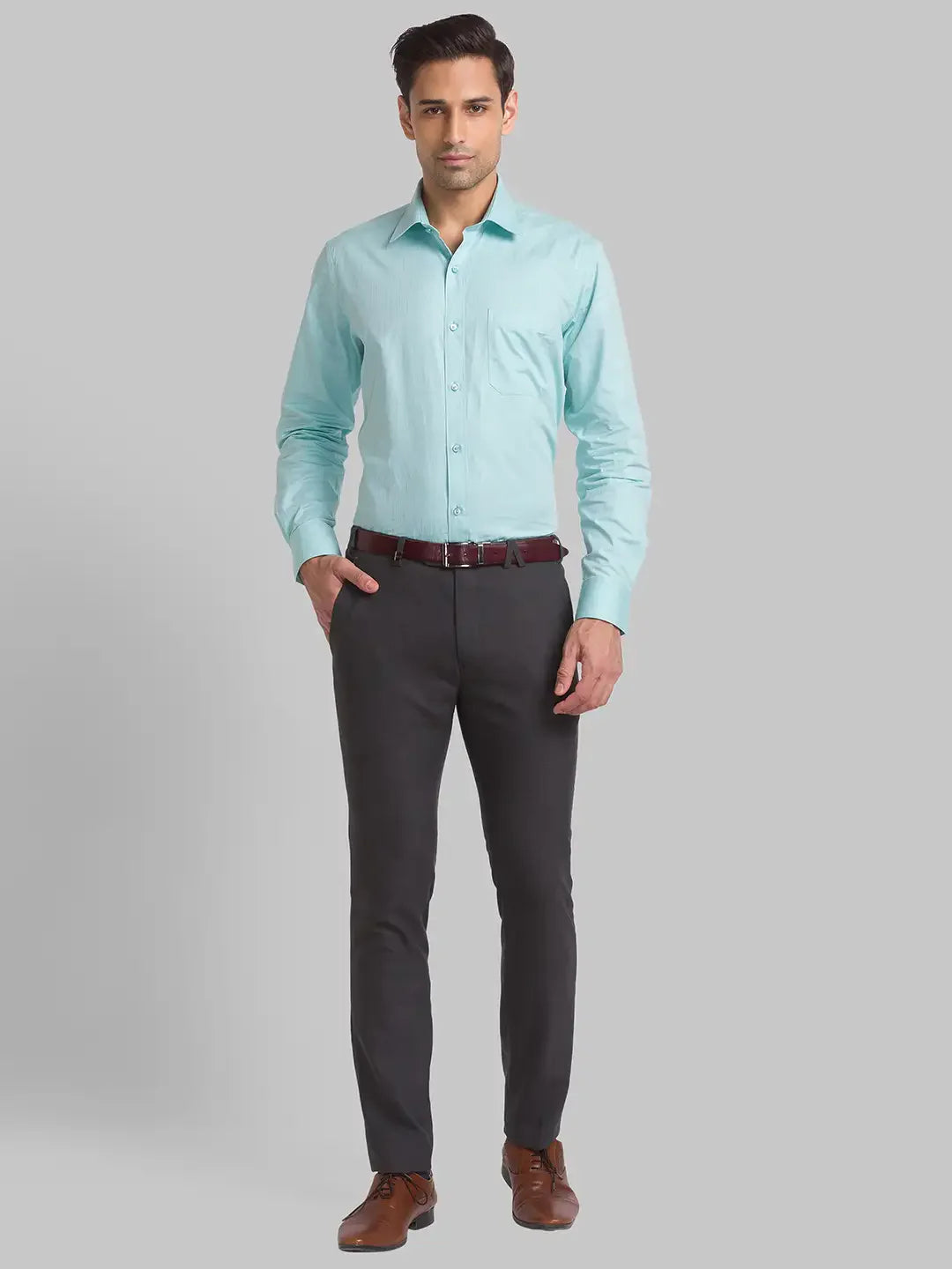 Men Grey Super Slim Fit Structure Polyester Blend Trouser