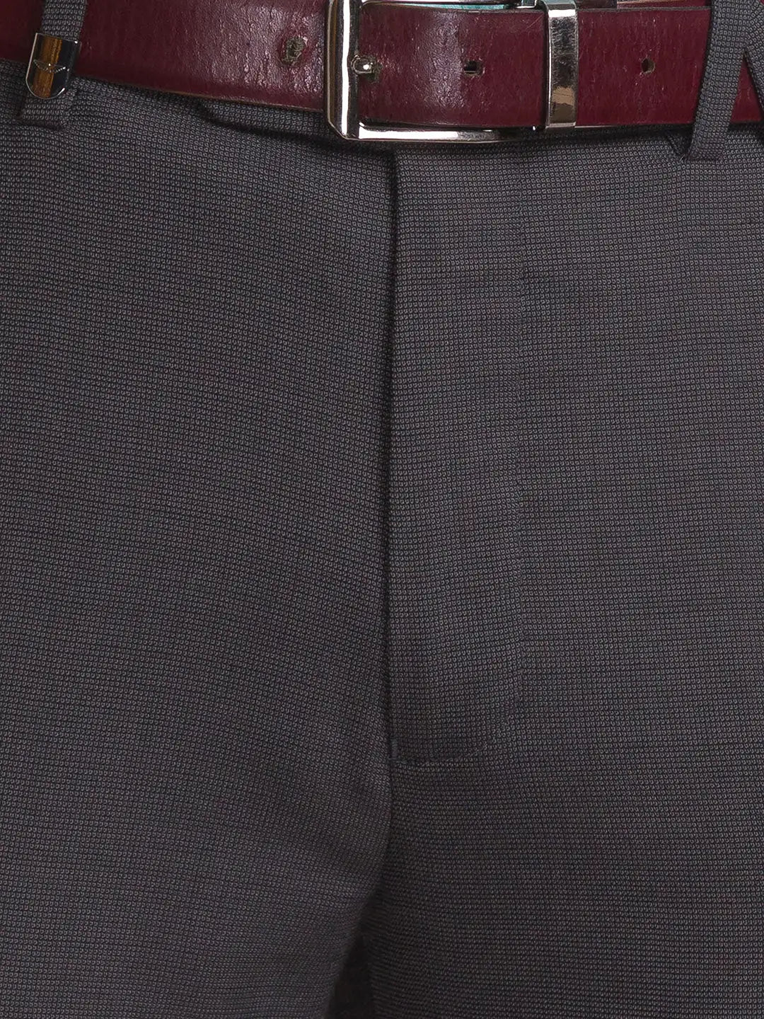Men Grey Super Slim Fit Structure Polyester Blend Trouser