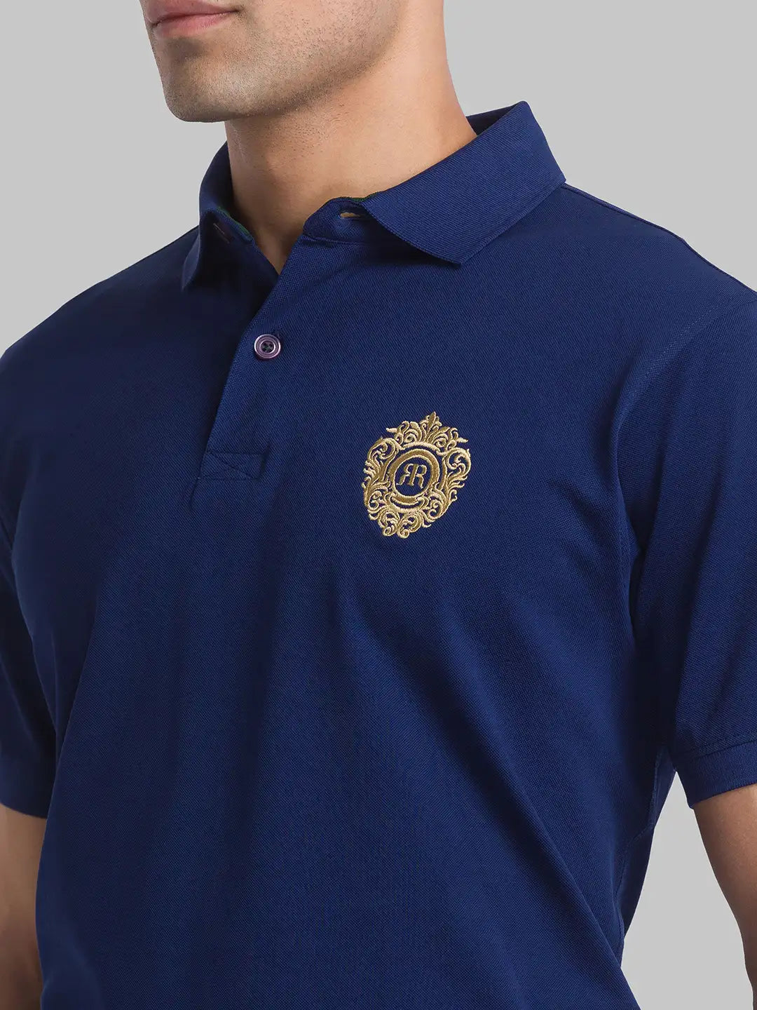 Raymond Men Blue Solid Contemporary Fit Cotton T-Shirt