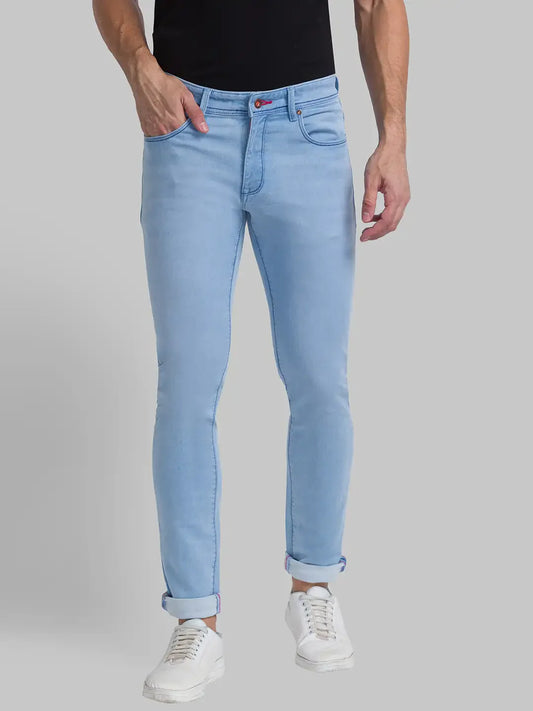 Men Blue Slim Fit Solid Cotton Blend Jeans