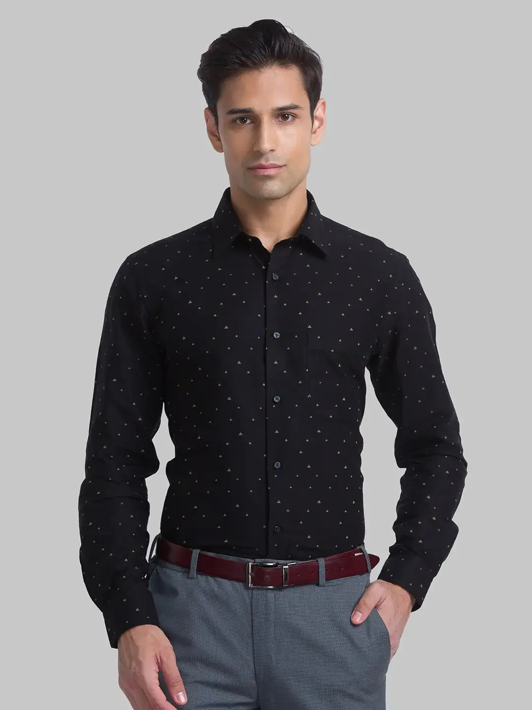 Men Black Contemporary Fit Jacquard Cotton Shirts