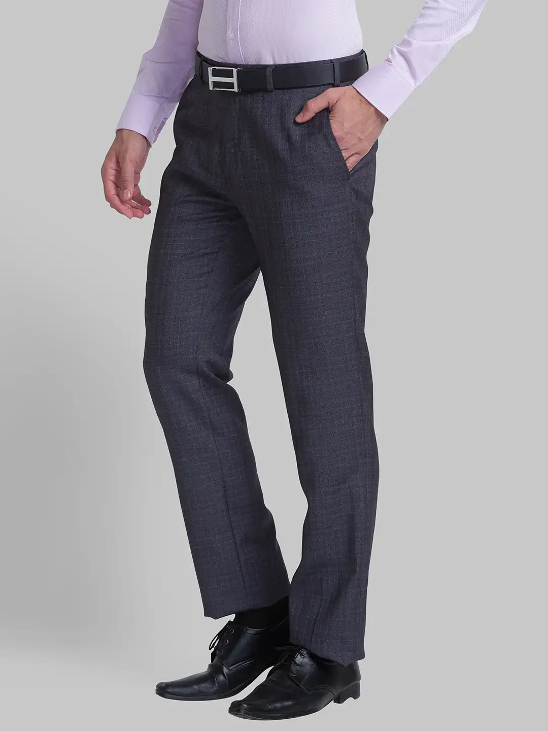 Men Grey Slim Fit Checks Terry Rayon Blend Trouser