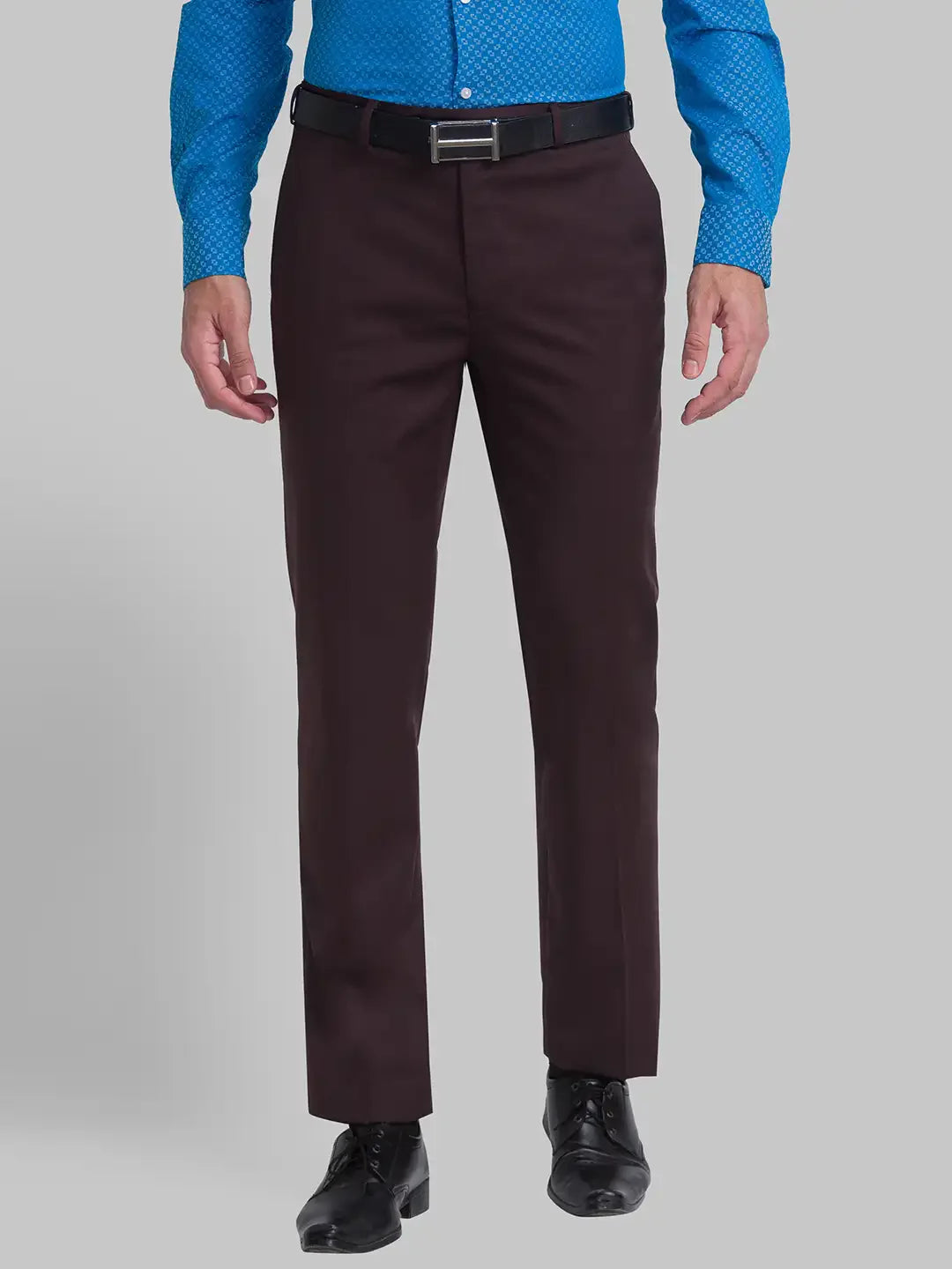 Men Brown Contemporary Fit Solid Terry Rayon Blend Trouser