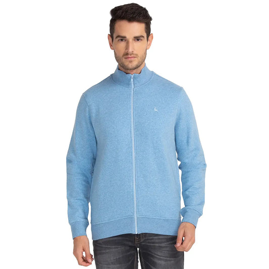 Men Blue Regular Fit Solid Cotton Polyester Blend Sweatshirts
