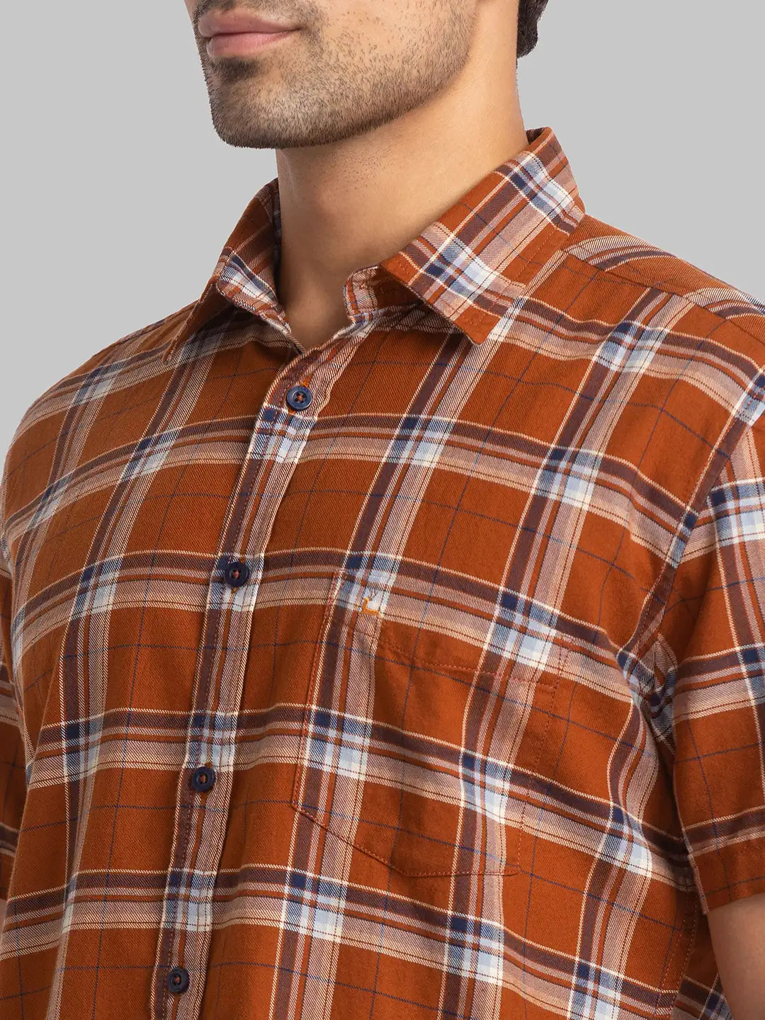 Men Brown Slim Fit Checks Cotton Full Sleeve Shirts