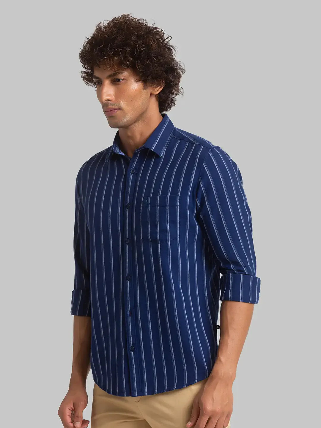 Men Blue Slim Fit Stripe Cotton Full Sleeve Shirts