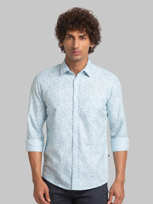 Men Blue Slim Fit Print Cotton Full Sleeve Shirts