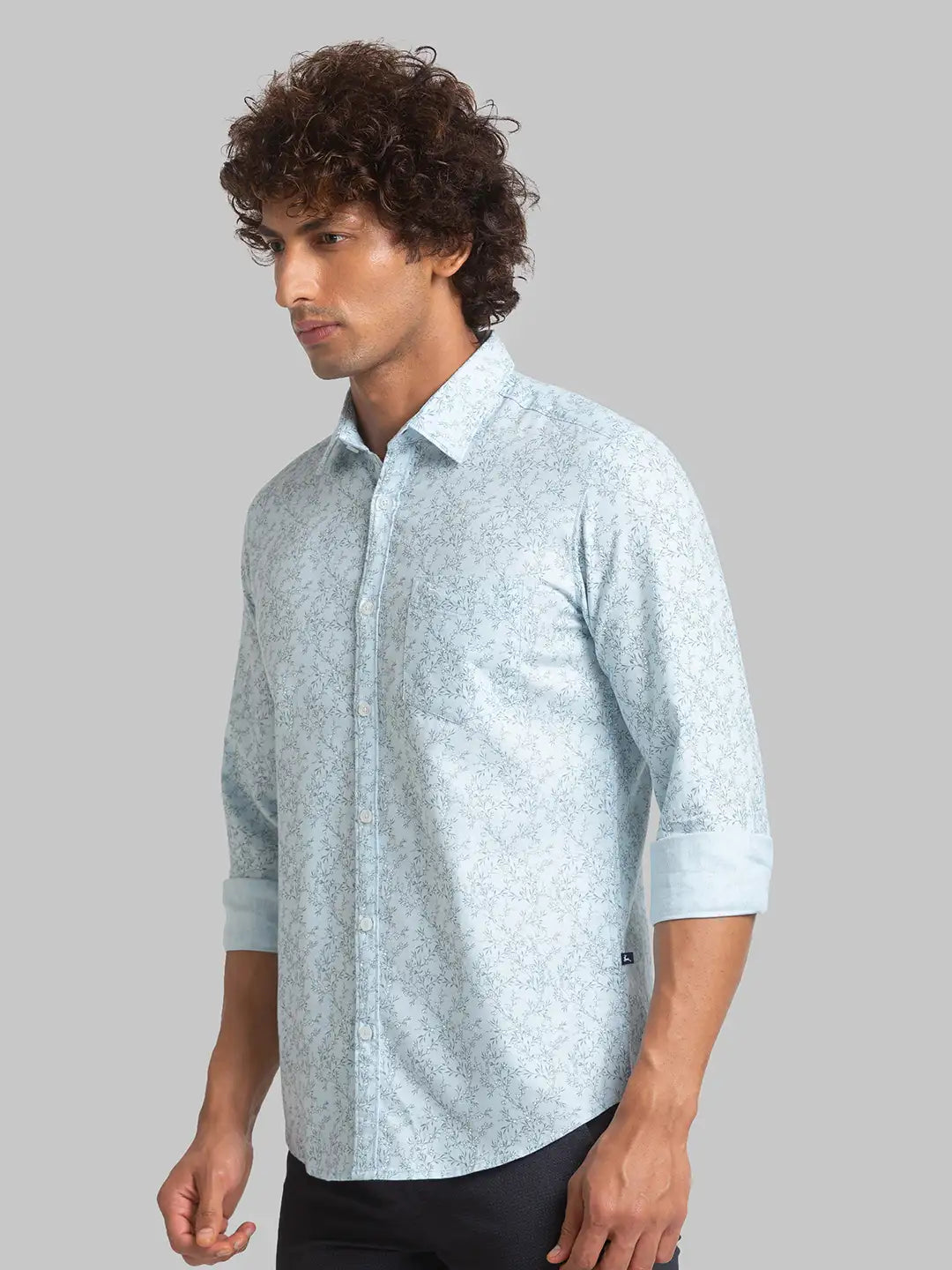 Men Blue Slim Fit Print Cotton Full Sleeve Shirts