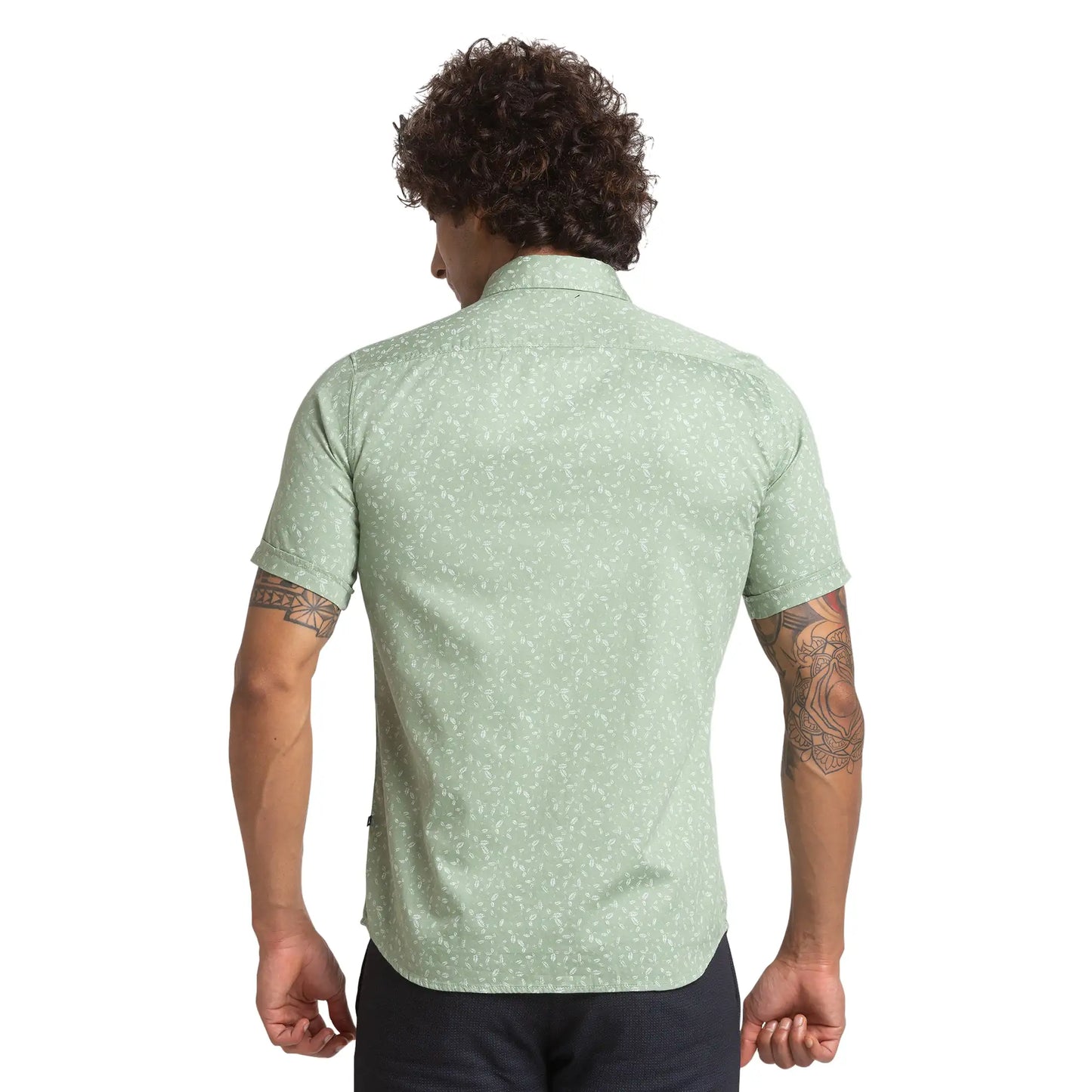 Men Green Slim Fit Print Cotton Half Sleeve Shirts