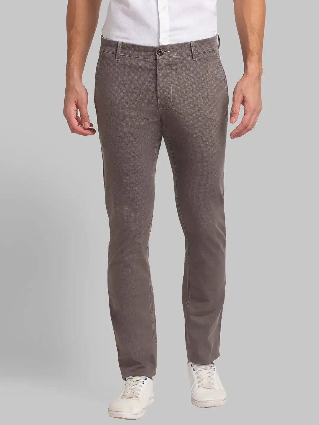 Men Grey Low Rise Tapered Fit Print Cotton Blend Trouser