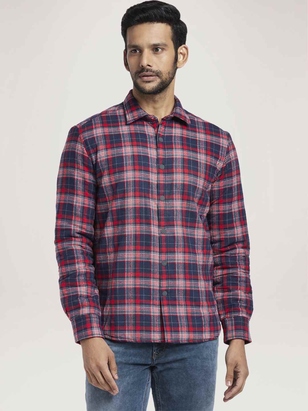 Men Red Slim Fit Checks Cotton Full Sleeve Shirts