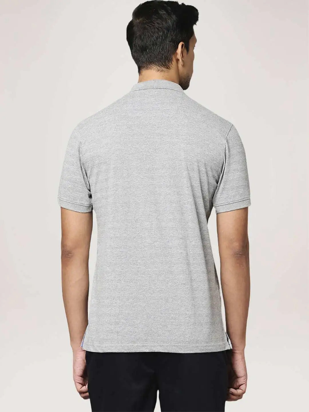 Men Grey Slim Fit Solid Cotton Polyester Blend Round Neck Collar Polo T-Shirt