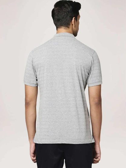 Men Grey Slim Fit Solid Cotton Polyester Blend Round Neck Collar Polo T-Shirt