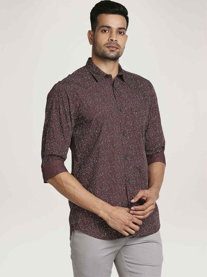 Colorplus Men Maroon Printed Tailored Fit Cotton Casual Shirt