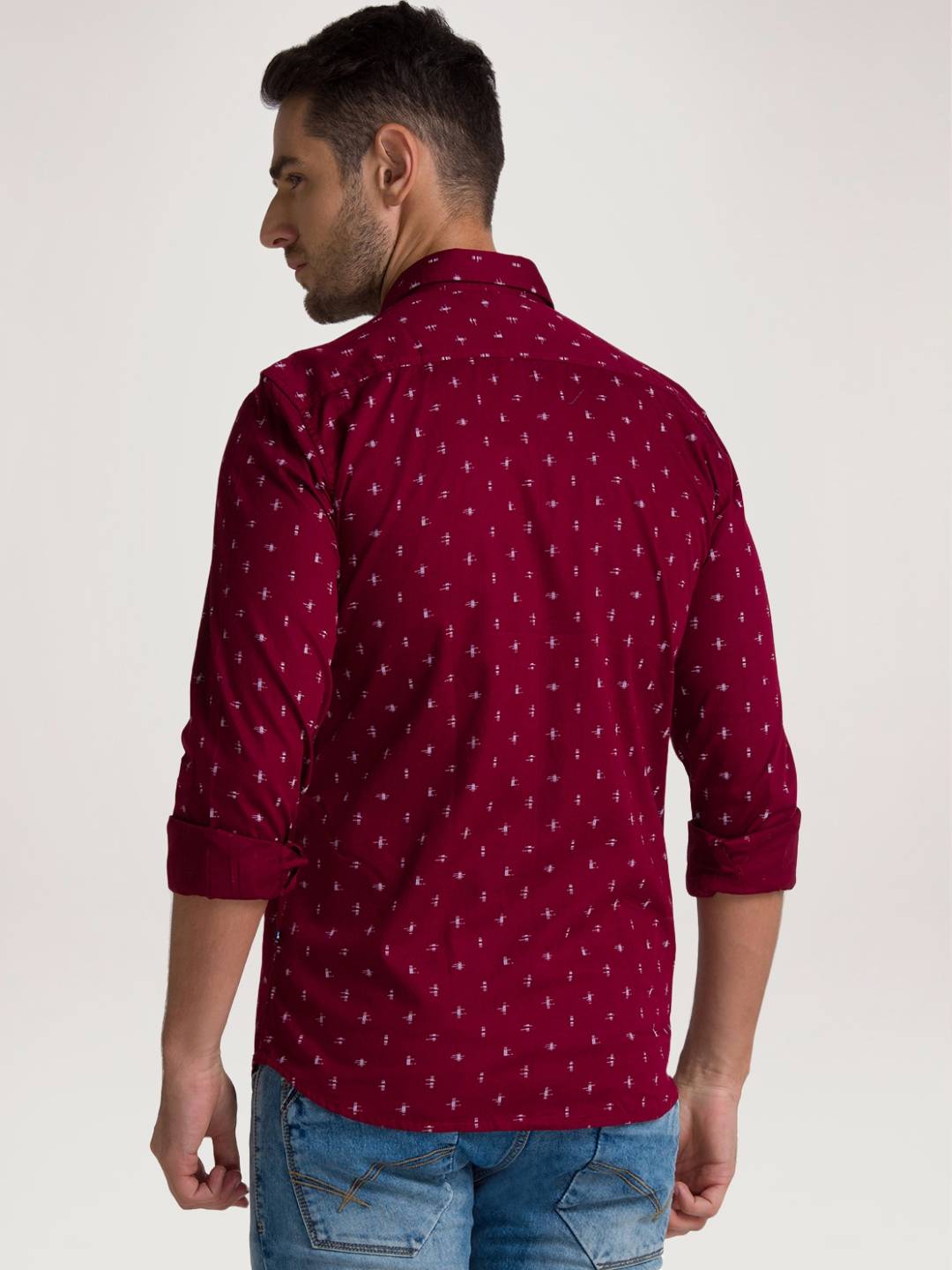 Men Red Slim Fit Print Cotton Full Sleeve Shirts